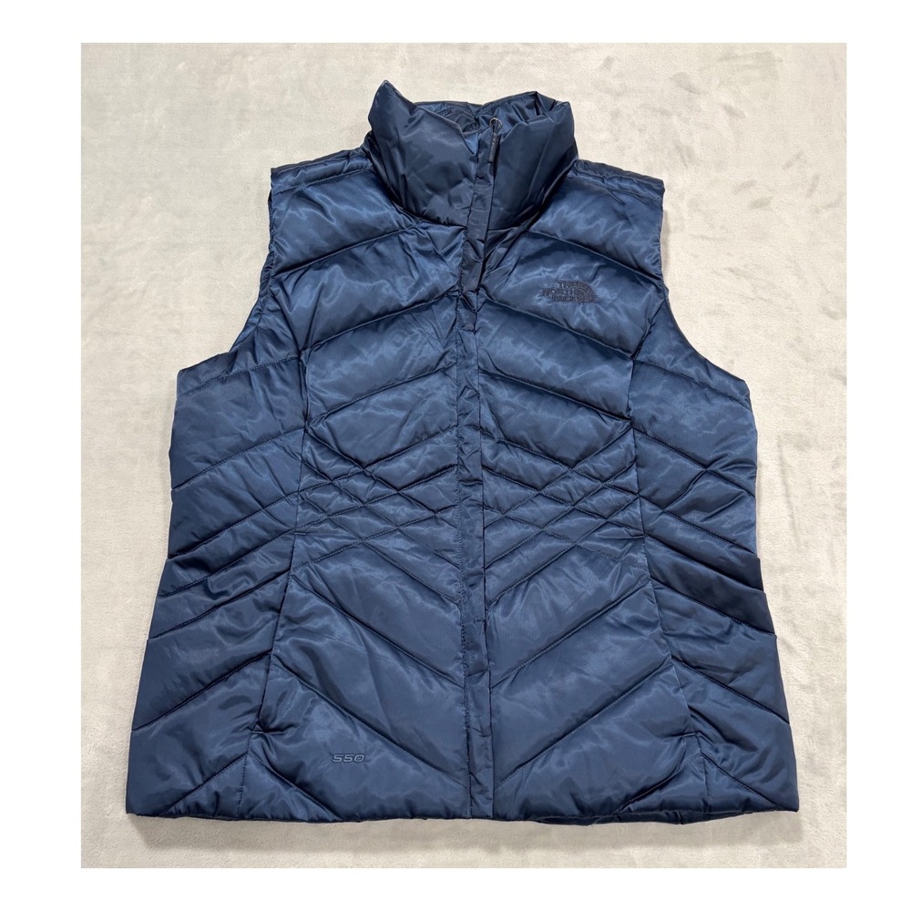 North Face Vest Jacket Womens Latege Blue Quilted Down Puffer 550 Hiking Outdoor